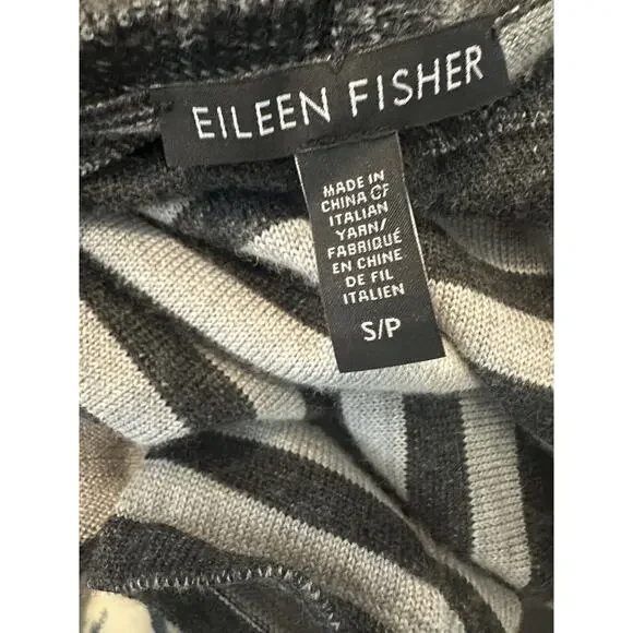 Eileen Fisher 100% Merino Wool V-Neck Sweater Striped Gray Women's Size Small - Picture 7 of 9
